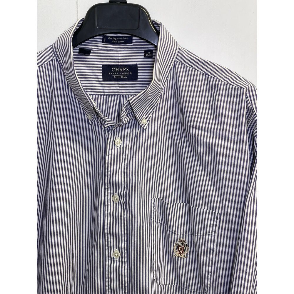 Vintage Ralph Lauren Chaps Mens 18/XL Shirt Blue Striped Long Sleeve Button-Down